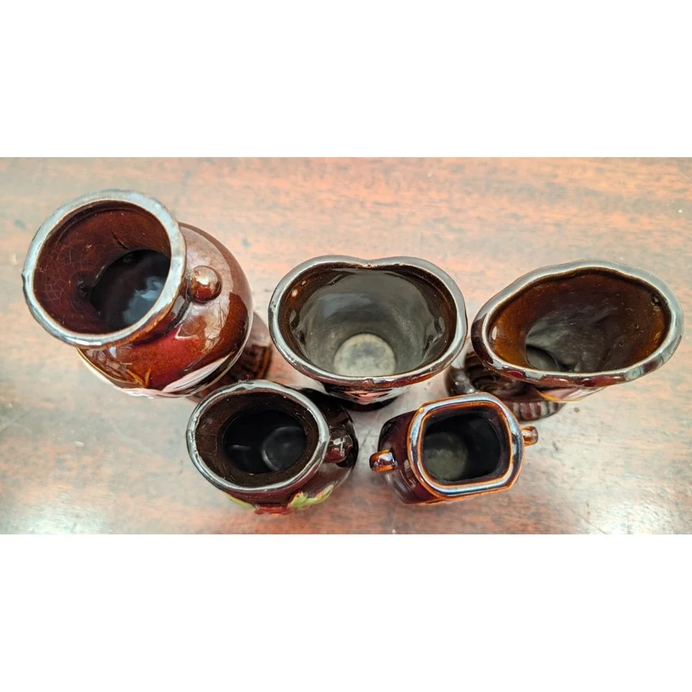 Vintage Miniature Made in Occupied Japan Brown Floral Vases Lot of 5